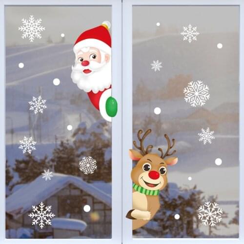 Christmas Stickers Santa Claus Xmas Elk Snowflake Window Stickers 3 Styles Merry Christmas Feliz Navidad Decor For Home 2022