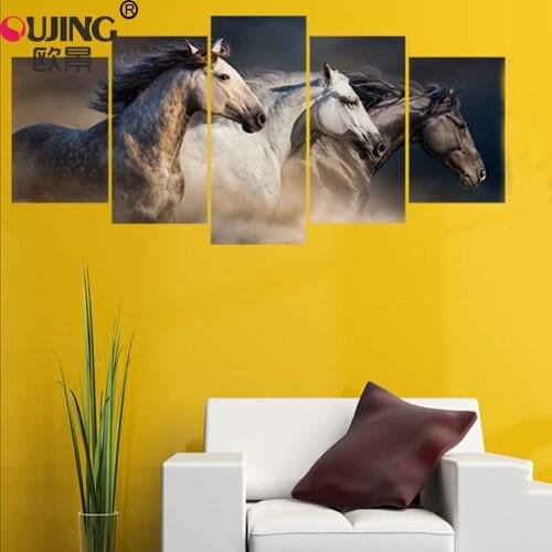 5pcs/set 3D Horse Galloping Combination Wall Stickers Home Decor Living Room Bedrom Poster Self-adhesive PVC Animal Art Mural