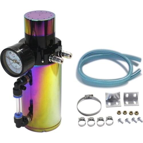 SPSLD Aluminum Engine Oil Catch Reservoir Breather Tank Can+Vacuum Pressure Gauge Oil Catch Tank Oil Catch Can