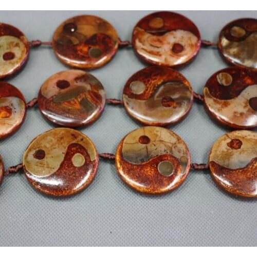 2strands/lot 25mm Brown Mala Tibetan Mystical Stone Dzi Necklaces, Tibetan Charms Slab Gems Stone Matte Turtleback Coin Beads