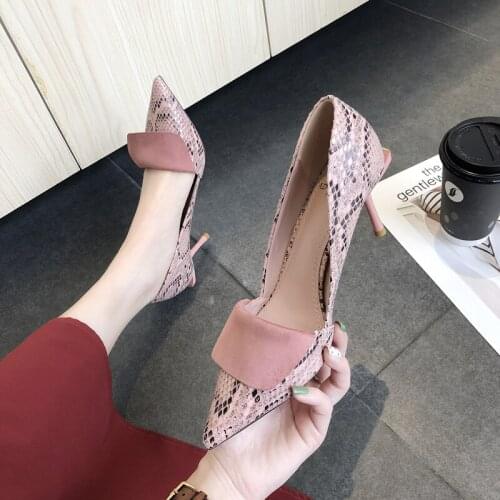 Elegant Women Pumps High Heel Faux Snakeskin pattern Office Ladies Pink Shoes Sexy Pointed Toe Women Party Wedding Shoes