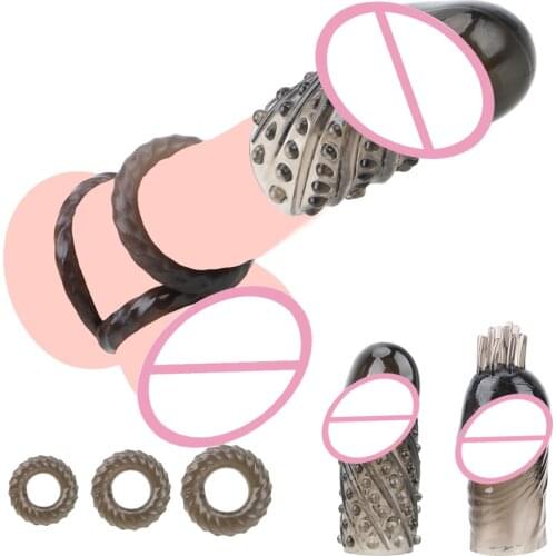 VATINE 5pcs/set Reusable Penis Ring Cock Rings Time Delay Ejaculation Penis Sleeve Dick Extensions Condom Sex Toys for Men