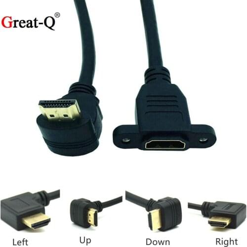 HDMI-compatible v2.0 Extension Cable Angle male to female panel mount with screw 4K*2k 60Hz HD cable 15CM