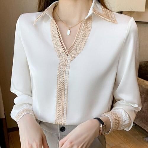 Autumn Women Long Sleeve White Blouse Shirt Tops Women V-Neck Chiffon Blouse Women Blusas Mujer De Moda 2021 Blouses Femme E685