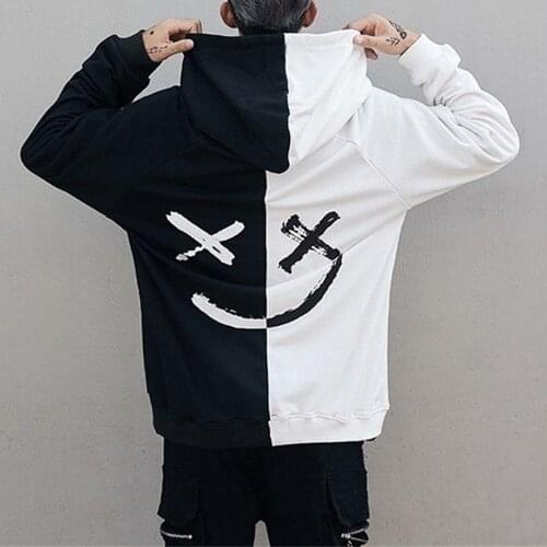 Women Smile Face Hoodies Autumn Spring Casual Couple Unisex Long Sleeve Patchwork Hooded Pullover Hip Hop Streetwear Sweatshirts