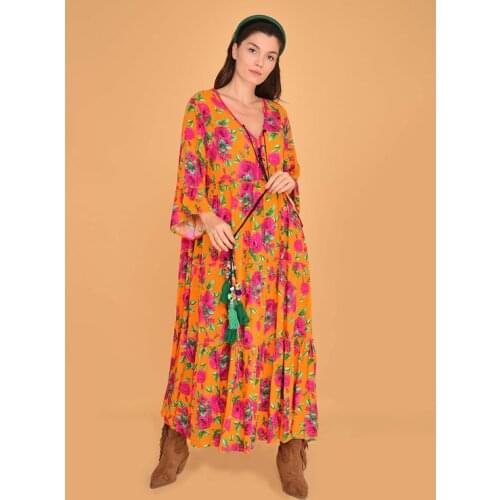 Rose Pattern Long Tasseled Boho Dress For Women 2021 New Fashion Clothing With Plus Size Options Xs-5xl