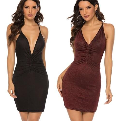 Summer Dress Women Sexy Deep V Neck Sleeve Off Shoulder Backless Sheath Solid Color Mini Sapghetti Straped Female Dress