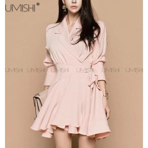 Pink Long Sleeve Buttons Bandage Mini Blazer Dress Womens Spring Summer 2021 Elegant Korean Fashion Style Office Vestidos Cortos