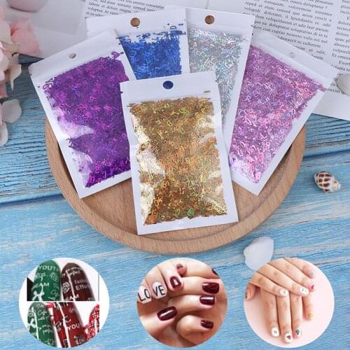 10g/bag Sequins Mixed Nail Flakes Manicure Laser Laser Letter Shape Nail Glitter Nail Art Sequin Decoration