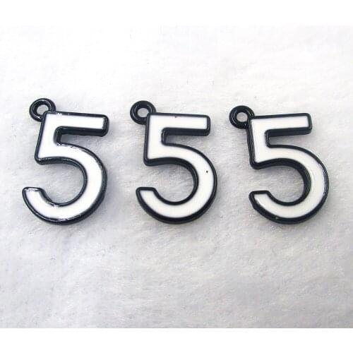10pcs/lot 10*15mm Black and white simple fashion number 5 Alloy Enamel Charm Number 5 Charms Pendant For Necklace Jewelry XL436