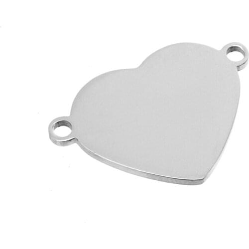 100% Stainless Steel 25mm Blank Heart Tag Silver Color 2 Hole Charms Pendants Bracelet Connector Wholesale 10pcs
