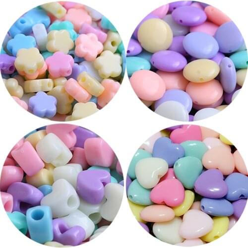 100pcs Mixed Color Acrylic Beads Heart Stars Loose Spacer Beads for Needlework Jewelry Making Handmade Diy Bracelet Accessories