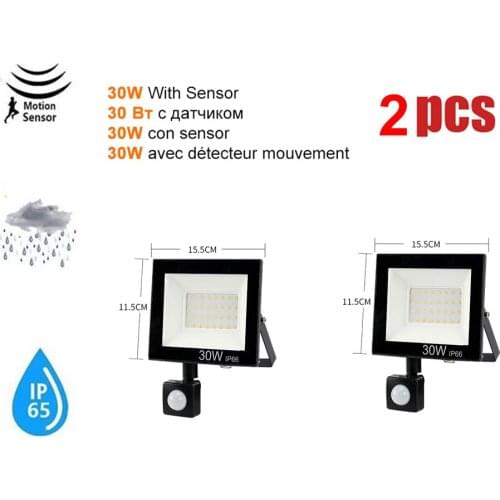 2 pcs 220V 10-100W LED FloodLight Spotlight Exterior Street wall reflector LED Wireless Light Decor Waterproof PIR Motion Sensor