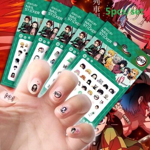 5Pcs/Set Demon Slayer Nail stickers Manicure Tattoos sticker toys Kamado Tanjirou Nezuko Agatsuma Zenitsu model toy girls gift
