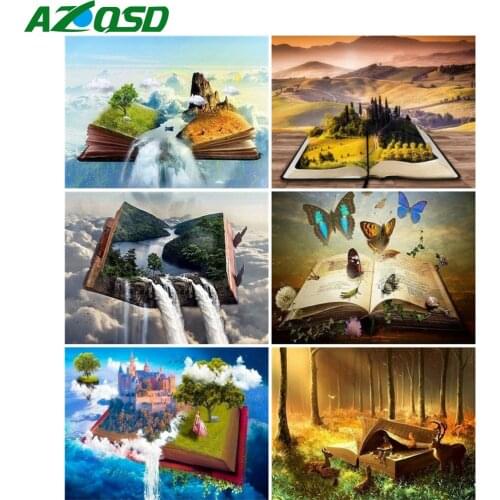 AZQSD Full Drill Diamond Embroidery Waterfall Book Mosaic Diamond Painting Landscape Cross Stitch Rhinestones Home Decor Gift