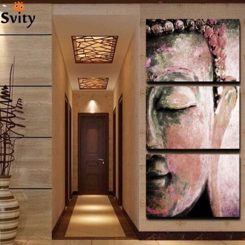 No frame 3pcs abstract buddha wall art paintings home decor for living room oil painting picture print on canvas Free shipping