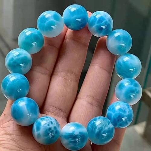 Drop Shipping Blue Larimar For Women Lady Stretch Crystal Round Bead Natural Stone Bracelet 16mm