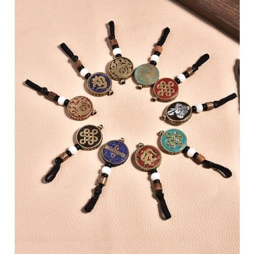 Unisex Handmade Keychain Nepal Buddhist Ebony Mantra Pendant Classical Aesthetics FengShui Bless Necklace Jewelry Wholesale