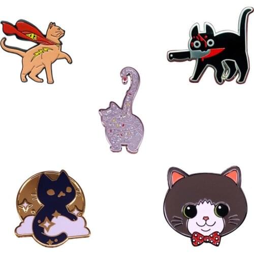 Magic Cat Brooch Glittler Kitty Cute Kitten Black Cat Badge Quirky Animal Enamel Pin Pet Animal Gift