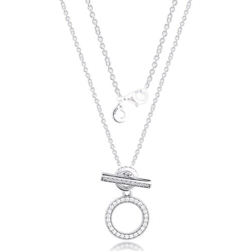 Double Hoop T-bar Necklaces 100% 925 Sterling Silver Jewelry Free Shipping