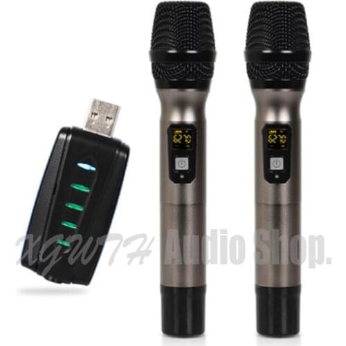 Dual UHF Wireless Microphone System 2 Handheld Mic UHF Speaker with Portable USB Receiver For KTV DJ Speech Amplifier Recording