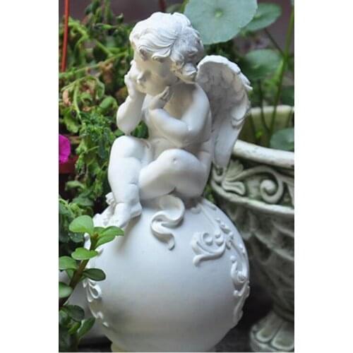 EUROPEAN WHITE IS LOVELY ANGEL CUPID DRESSED UP GARDEN PATIO FURNISHING ORNAMENT IGURES SCULPTURE STATUE CARVING DECORATION