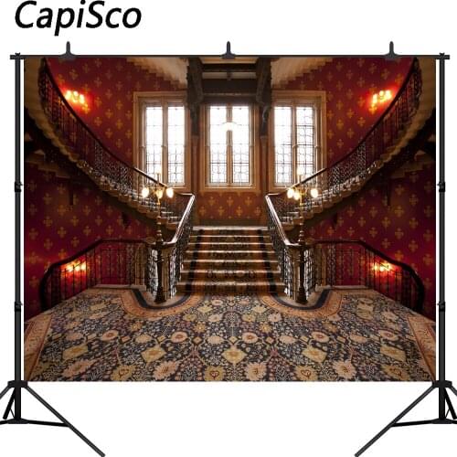 Capisco Palace Interior Window Stairs Carpet Photography Backgrounds wedding Photographic Backdrops For Photo Studio