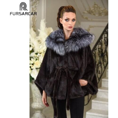 FURSARCAR Luxury Fashion Manteau Femme Hiver Winter Natural Fur Jacket For Women Mink Fur Coat Down Jacket With Hood