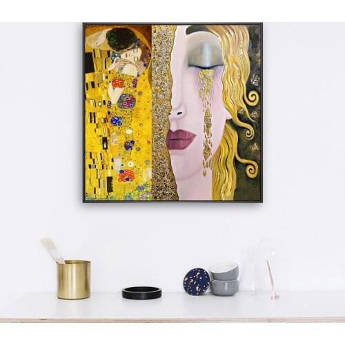 Gustav Klimt Kiss And Tears Gold Canvas Paintings On the Wall Art Posters And Prints Klimt Famous Art Pictures Home Wall Decor
