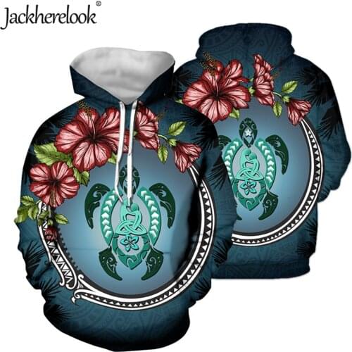 Jackherelook Womens Hoodies Hawaii Turtle Polynesian Tribal Hibiscus Plumeria Brand Design Loose Pullovers Hooded Sweatshirts