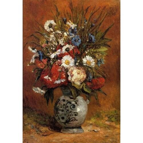 Daisies and Peonies in a Blue Vase by Paul Gauguin oil Painting Canvas High quality hand painted Flower Art Reproduction