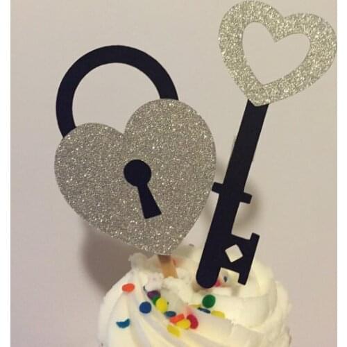 Key to My Heart Lock Cupcake Toppers wedding bridal baby shower Bachelorette Party Decor girl birthday treat food picks