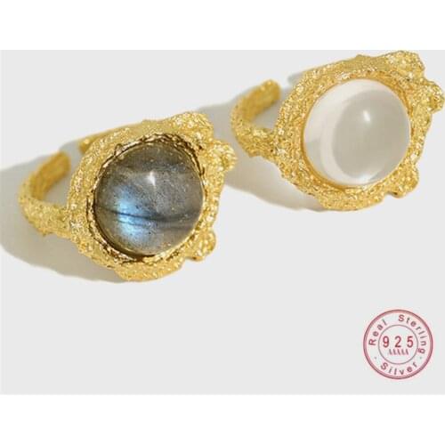 HI MAN 925 Sterling Silver Korean Adjustable Fashion Moonstone White Crystal Ring Women Noble Elegant Wedding Jewelry