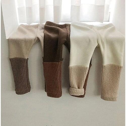 Korean Baby Cotton Velvet Leggings Autumn Winter Baby Boys Girls Patchwork Thicken Warm Pants Leggings