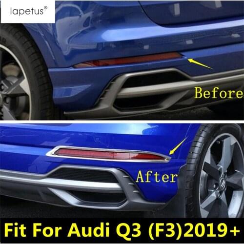 Lapetus Accessories For Audi Q3 F3 2019 2020 ABS Tail Rear Fog Lights Foglight Lamp Frame Molding Cover Kit Trim / Chrome Shiny