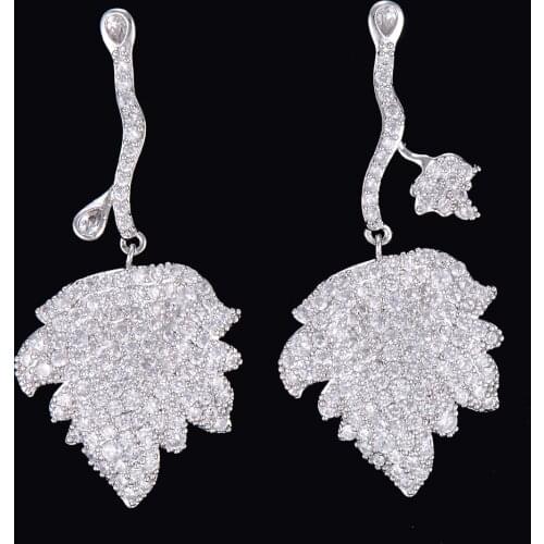 LARRAURI 2019 High Quality Jewelry Unique Luxury Cubic Zirconia Leaf Leaves Earrings American Wedding Party Earrings for Women