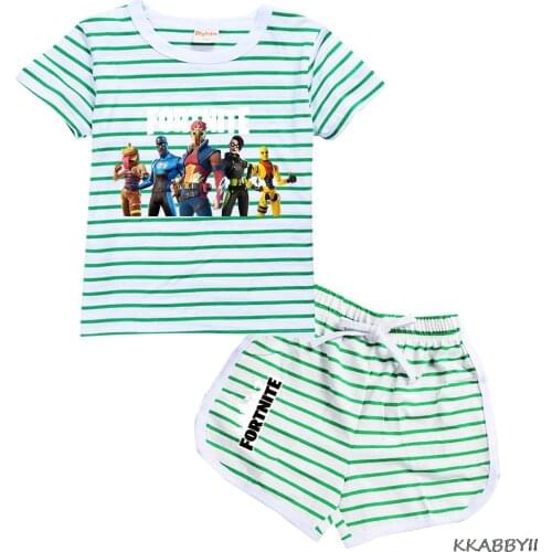 Fortnite Summer Childrens Wear Boys and Girls Clothing Suit Top + Pants 2 Piece Childrens Casual Sportswear