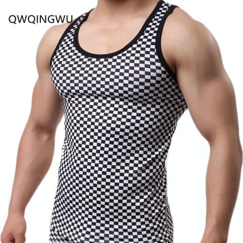 Tank Top Men Cotton Blends Sleeveless Undershirt Slinglet Sexy Plaid Vest Casual Tank Top Fitness Mens Bodybuilding Stringers