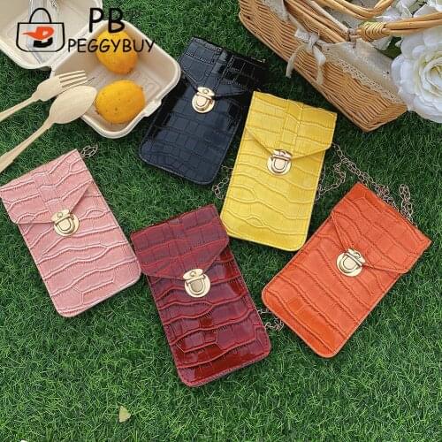 Fashion Women Alligator Pattern Shoulder Crossbody Bag Casual All-match Solid Color PU Leather Thin Chain Flap Phone Purse