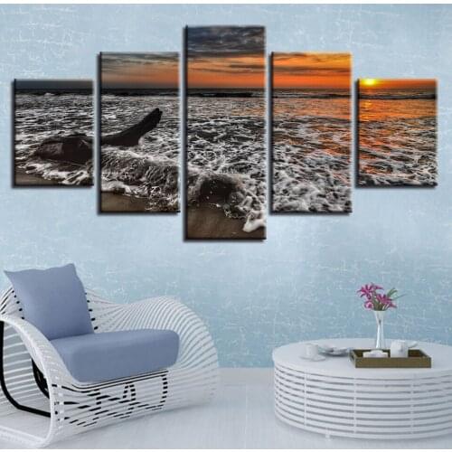 Wall 5 Pieces Beach Sunrise Seascape Canvas Paintings Printing HD Pictures Framework Decor Home Living Room Modular Posters Art