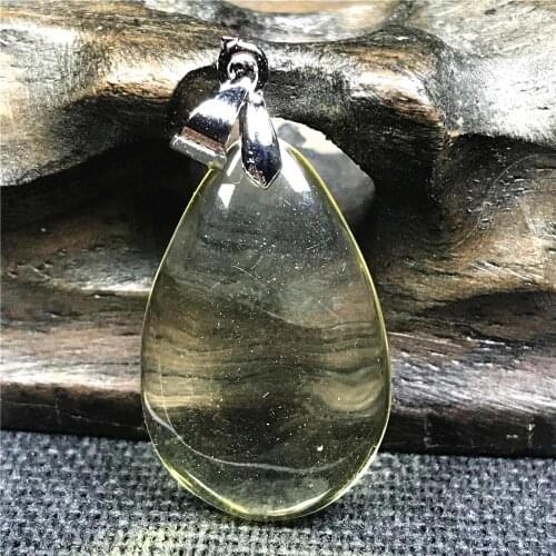 Genuine Natural Yellow Amber Pendant Jewelry For Woman Lady Man Silver Clear Crystal 22x15x4mm Water Drop Beads Gemstone AAAAA