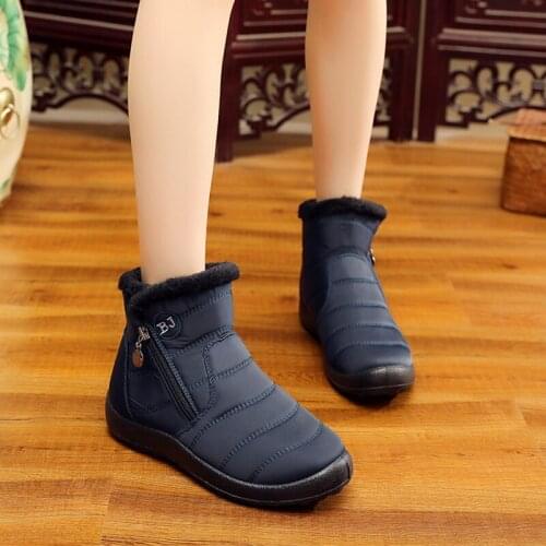 2021 New Style Side Zipper Snow Boots Womens Mid-Tube Thick Plush WaterProof Cotton Boots Solid Color Casual Cotton Shoes