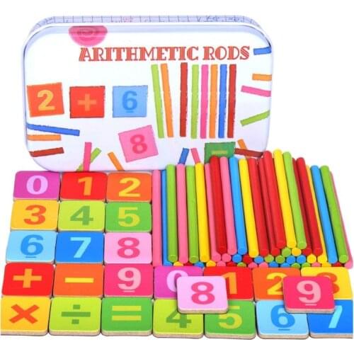 Wholesale 5sets/lot Baby Toys Wooden Counting Sticks early Education Montessori Wooden for Child Math toys with Iron box