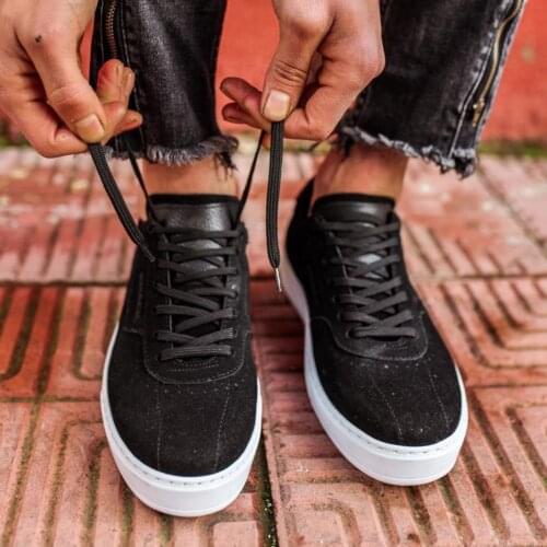 Knack Casual Male Shoes 060 Black Suede (White Bottom) seasonal Sport Lace-Up Style Spring Summer 2021 Fashion Orthotic Insole