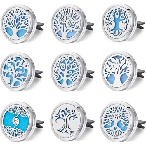Dropshipping Stainless Steel Tree Car Accessories Essential Oil Car Clips Aromatherapy Diffuser Necklace Locket Pendants