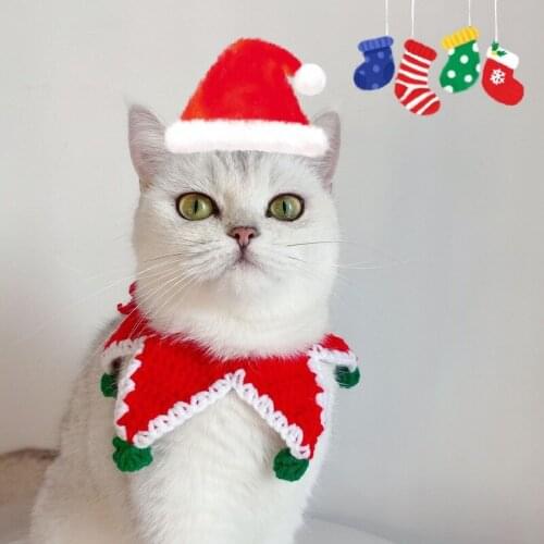 Hand-knitted collar for cats Christmas Five-pointed Star dogs collar Adjustable Cat Dog Wool Knitted Bib Collar pet Accessories