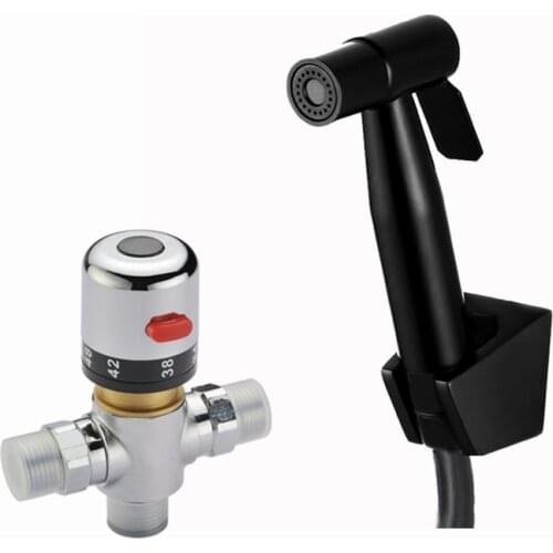 Black color Toilet Weel Hand held Diaper Spray Shower Set Shattaf Bidet Sprayer 38 degress thermostatic valve Jet BD550