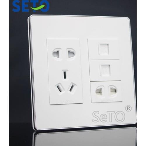 SeTo 120 Type Two Hole & Five Hole Power Socket + Double RJ11 Cat3 Tel Panel Outlet Wall Plate Keystone Faceplate