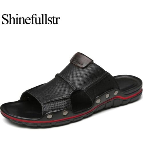 Outdoor Men Leather Slides Slippers Casual Big Size Slipper Flat Summer 2021 Dropshipping 49 50