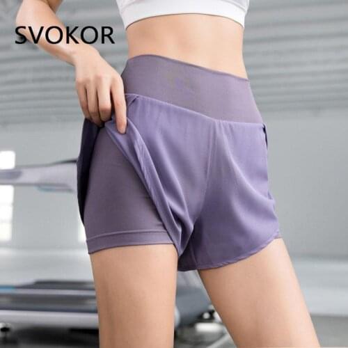 SVOKOR High Waist Shorts Sport Women Fitness Double Layer Gym Shorts Active Running Stretch Squart Proof Short Bottoms Solid